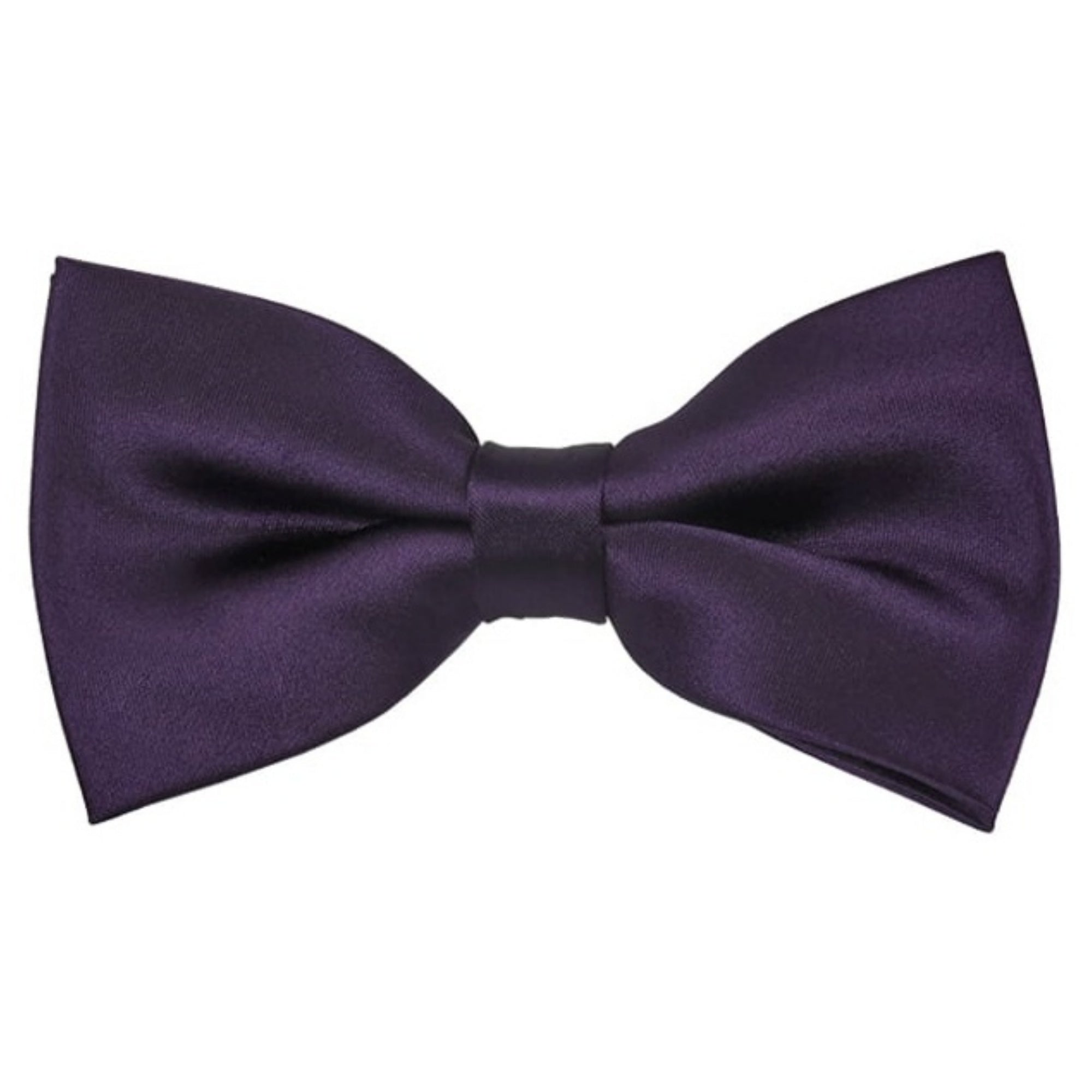 TheDapperTie Men's Solid Color 2.5 W And 4.5 L Inch Pre-Tied adjustable Bow Ties Men's Solid Color Bow Tie TheDapperTie Eggplant  
