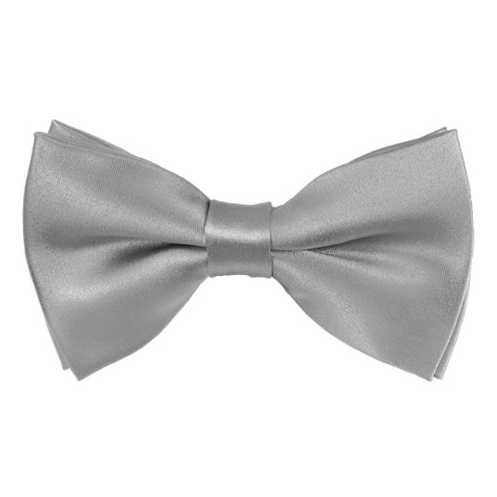 TheDapperTie Men's Solid Color 2.5 W And 4.5 L Inch Pre-Tied adjustable Bow Ties Men's Solid Color Bow Tie TheDapperTie Silver  