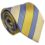 Load image into Gallery viewer, Men&#39;s Yellow And Blue Stripes Silk Neck Tie Set  Cufflinks &amp; Hanky Neck Tie Dapper World   
