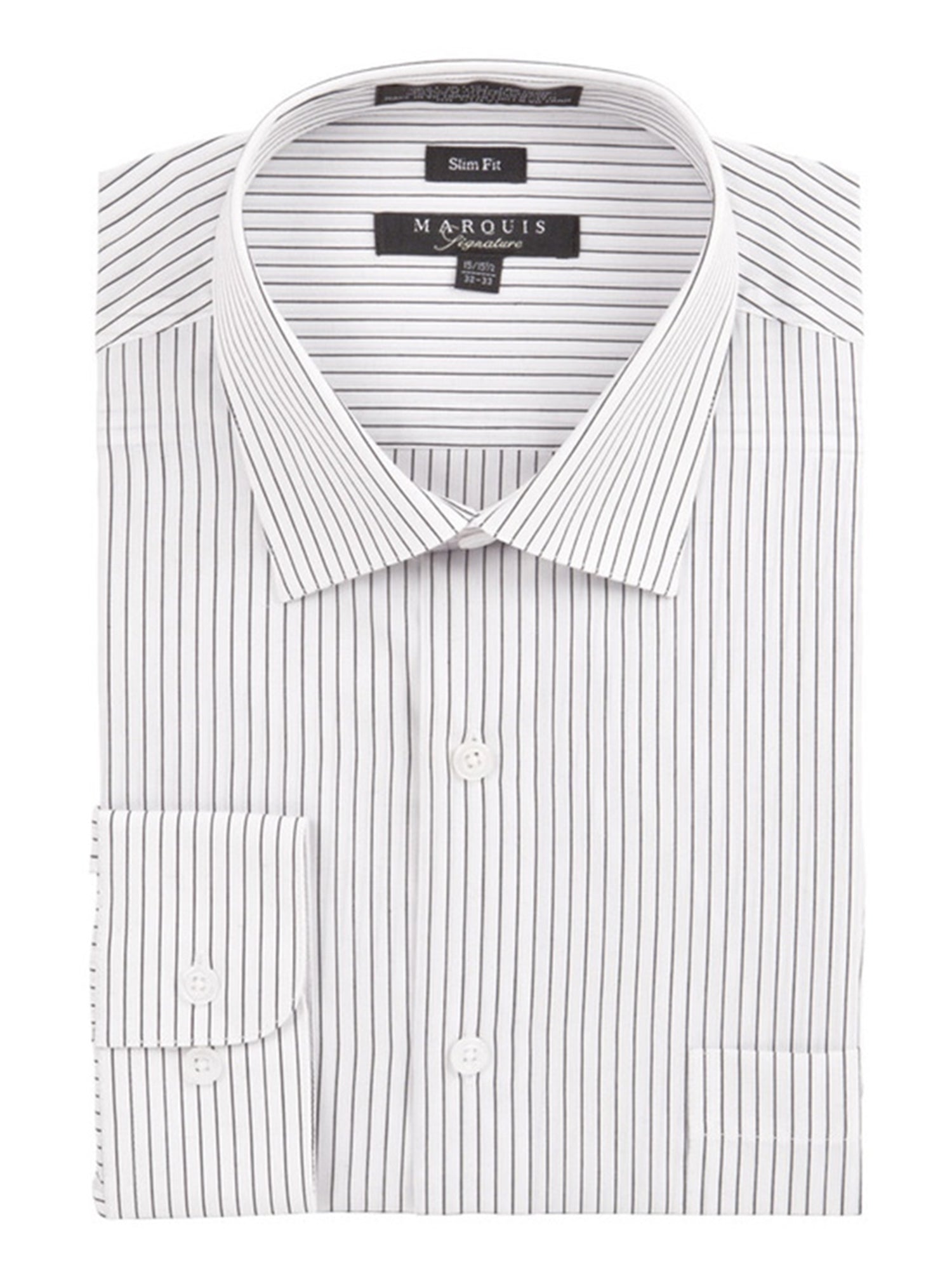 Marquis Men's Pin Striped Slim Fit Dress Shirt Slim Fit Dress Shirt Marquis White X - Large 17.5 35-36 