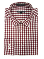 Load image into Gallery viewer, Marquis Men&#39;s Gingham Checkered Long Sleeve Modern Fit Shirt Dress Shirt Marquis Burgundy 18.5 Neck 36/37 Sleeve 
