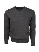 Load image into Gallery viewer, Marquis Men&#39;s Modern Fit Solid V-neck Cotton Sweater Sweater TheDapperTie Charcoal Small 
