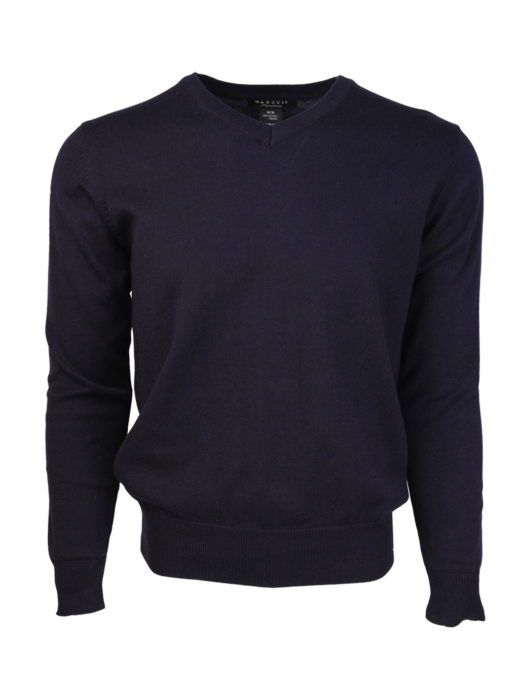 Marquis Men's Modern Fit Solid V-neck Cotton Sweater Sweater TheDapperTie Navy Small 