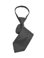 Load image into Gallery viewer, Boy&#39;s Solid Color Pre-tied Zipper Neck Tie Dapper Neckwear TheDapperTie Charcoal 8&quot; x 2&quot; 
