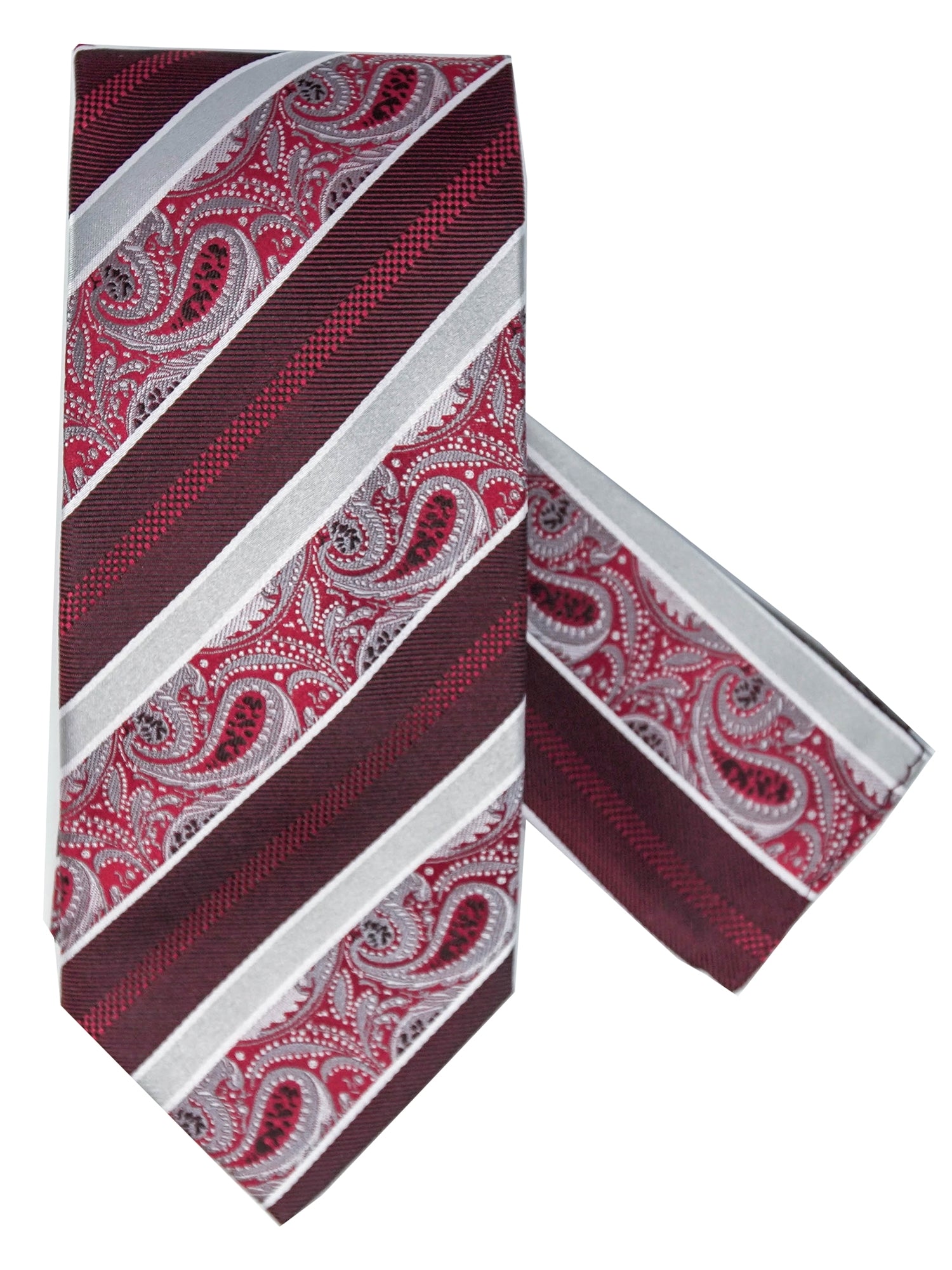 Men's Silk Woven Wedding Neck Tie With Handkerchief Neck Tie TheDapperTie Burgundy & Gray Stripe Regular 
