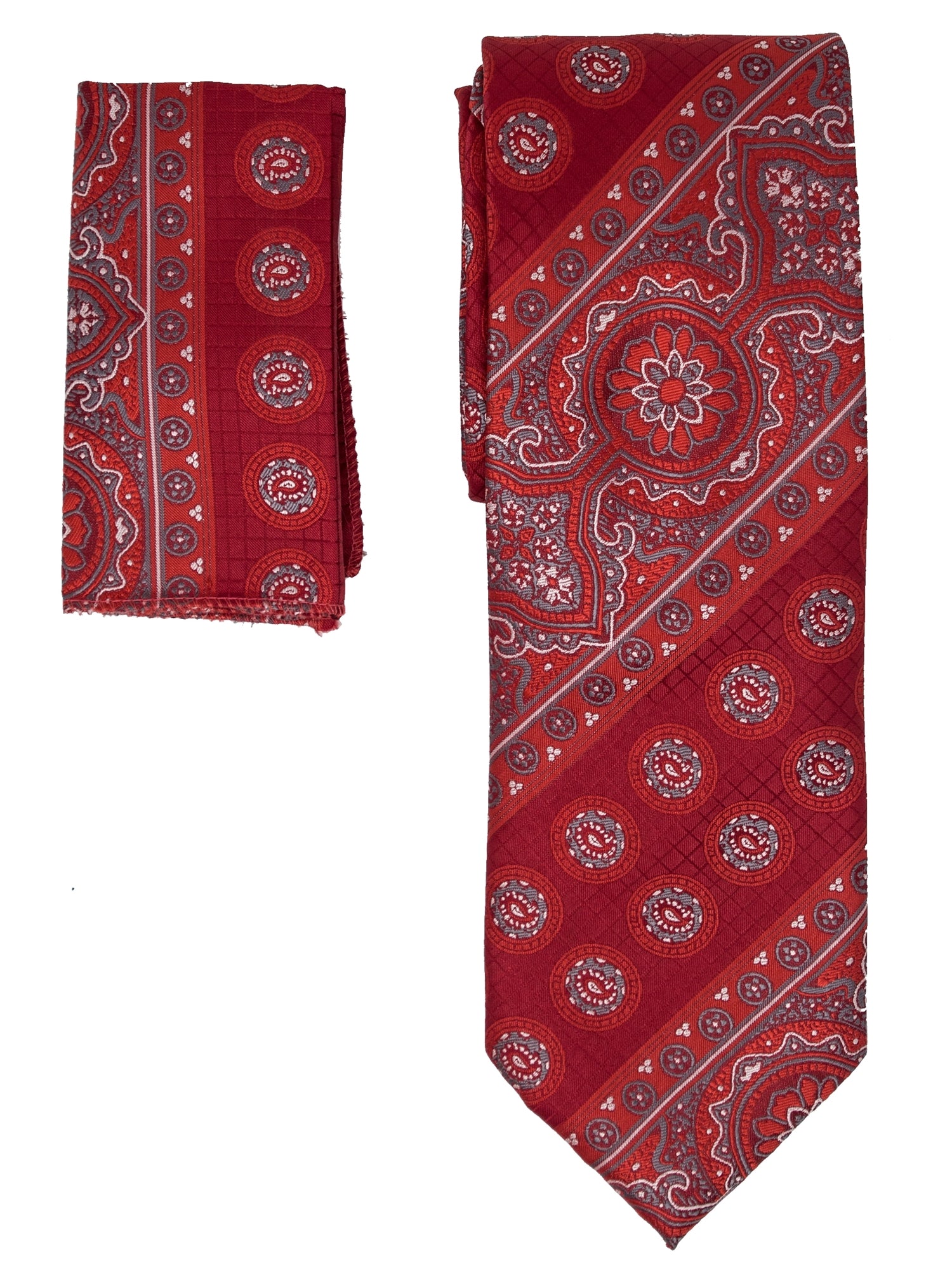 Men's Silk Woven Wedding Neck Tie With Handkerchief Neck Tie TheDapperTie Red, Grey & White Geometric Regular 
