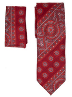 Load image into Gallery viewer, Men&#39;s Silk Woven Wedding Neck Tie With Handkerchief Neck Tie TheDapperTie Red, Grey &amp; White Geometric Regular 
