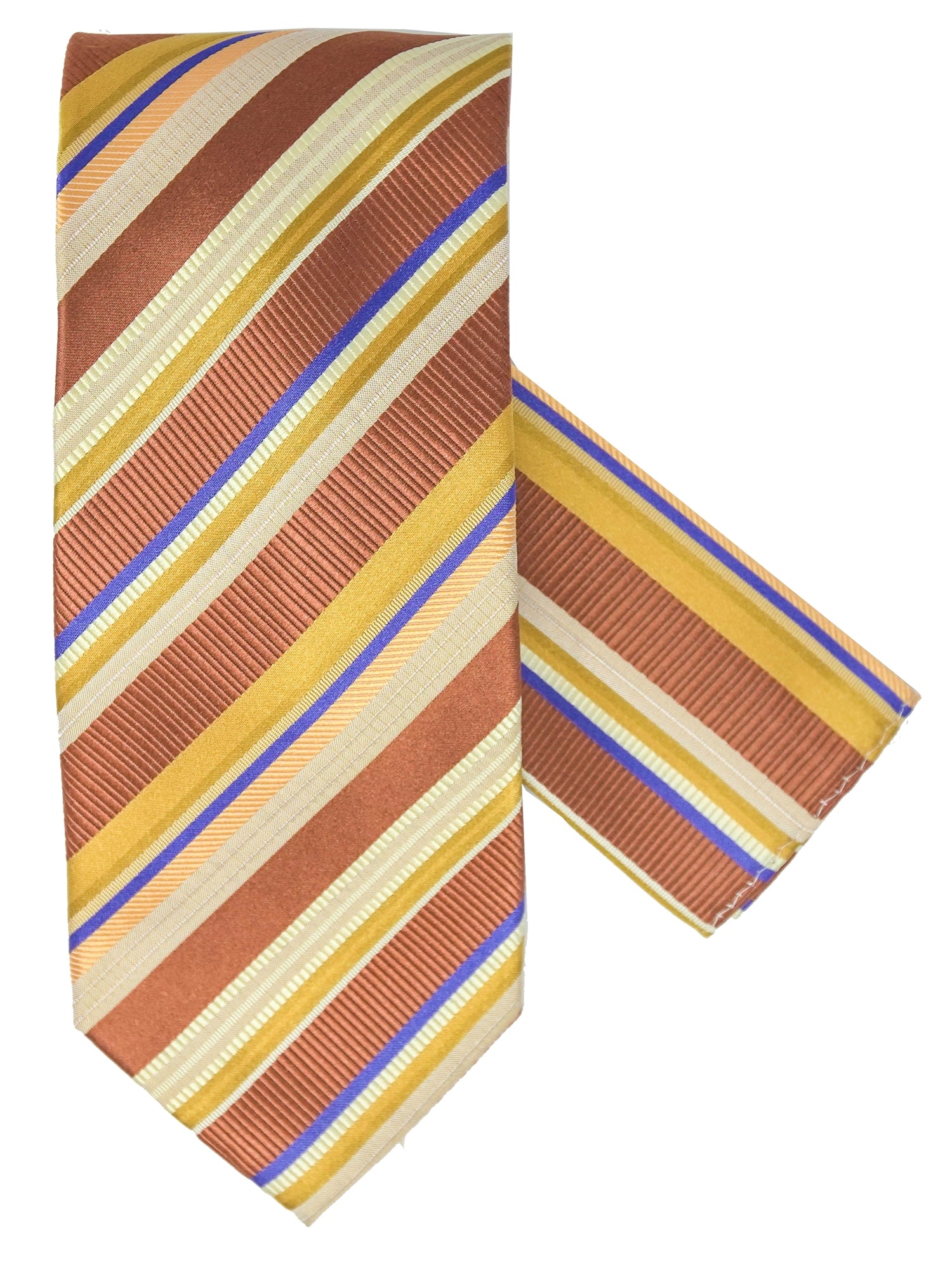 Men's Silk Woven Wedding Neck Tie With Handkerchief Neck Tie TheDapperTie Brown, Beige, Yellow Stripe Regular 
