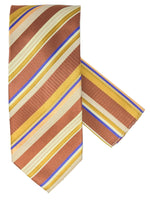 Load image into Gallery viewer, Men&#39;s Silk Woven Wedding Neck Tie With Handkerchief Neck Tie TheDapperTie Brown, Beige, Yellow Stripe Regular 
