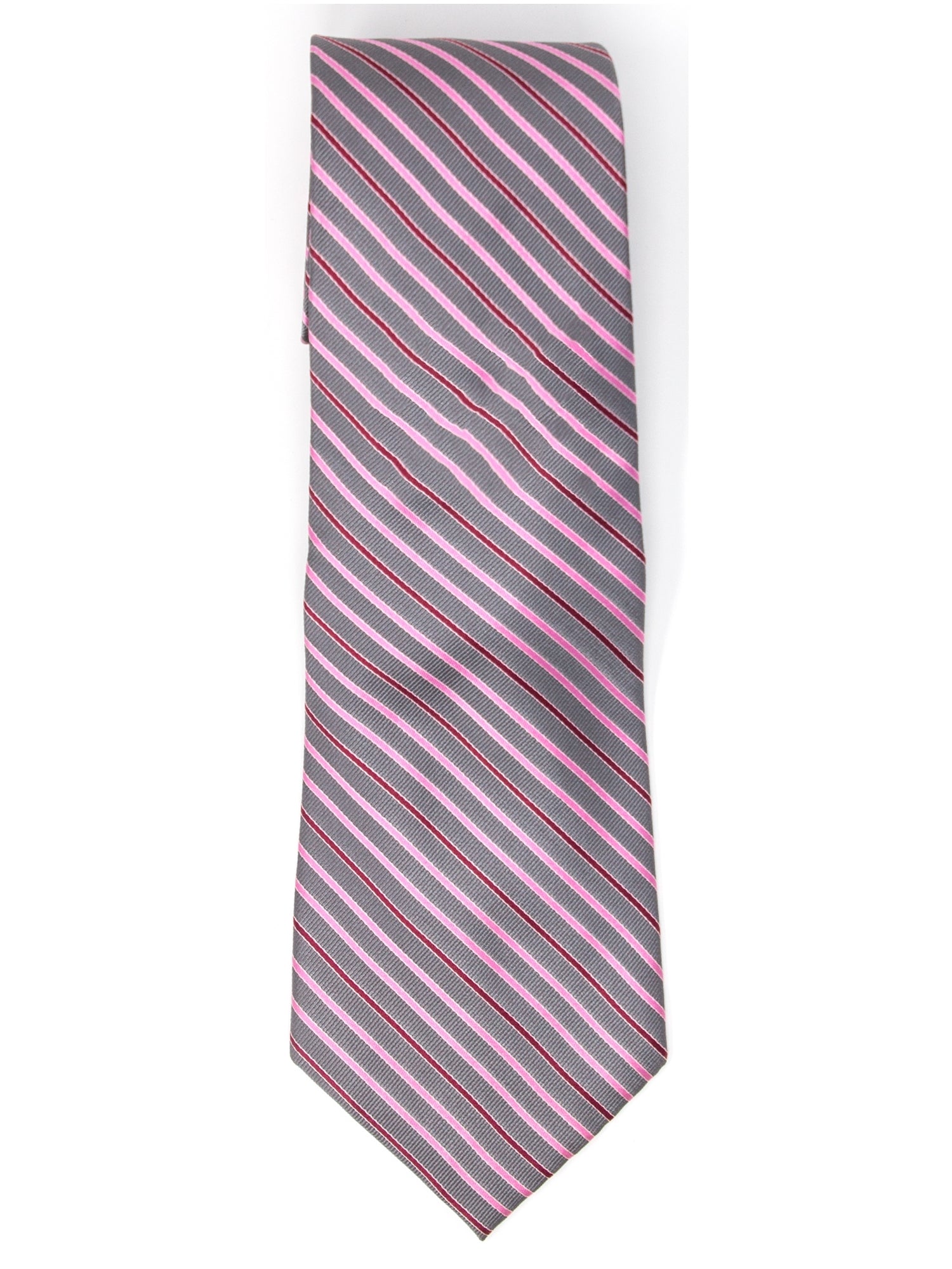 Men's Silk Woven Wedding Neck Tie Collection Neck Tie TheDapperTie Grey, Pink And Red Stripes Regular 