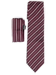 Men's Silk Woven Wedding Neck Tie With Handkerchief Neck Tie TheDapperTie Burgundy And White Stripe Regular 