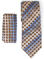 Load image into Gallery viewer, Men&#39;s Silk Woven Wedding Neck Tie With Handkerchief Neck Tie TheDapperTie Brown, Royal Blue &amp; White Checks Regular 
