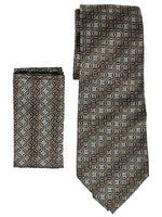 Load image into Gallery viewer, Men&#39;s Silk Woven Wedding Neck Tie With Handkerchief Neck Tie TheDapperTie Brown Geometric 2 Regular 
