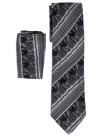 Load image into Gallery viewer, Men&#39;s Silk Woven Wedding Neck Tie With Handkerchief Neck Tie TheDapperTie Black And Grey Paisley Regular 
