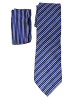 Load image into Gallery viewer, Men&#39;s Silk Woven Wedding Neck Tie With Handkerchief Neck Tie TheDapperTie Royal Blue, White &amp; Black Stripe Regular 
