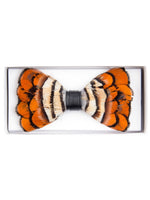 Load image into Gallery viewer, Men&#39;s Novelty Feather Banded Bow Tie Bow Tie TheDapperTie Orange &amp; Light Brown One Size 
