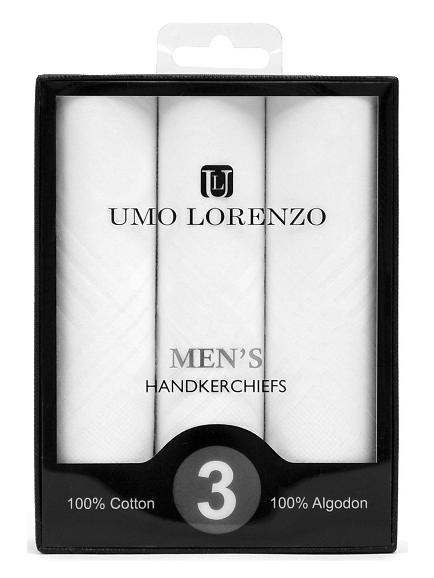 Men's White Fancy Plain Cotton Handkerchiefs Prefolded Pocket Squares Umo Lorenzo 3 Pieces Regular 