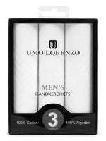 Load image into Gallery viewer, Men&#39;s White Fancy Plain Cotton Handkerchiefs Prefolded Pocket Squares Umo Lorenzo 3 Pieces Regular 
