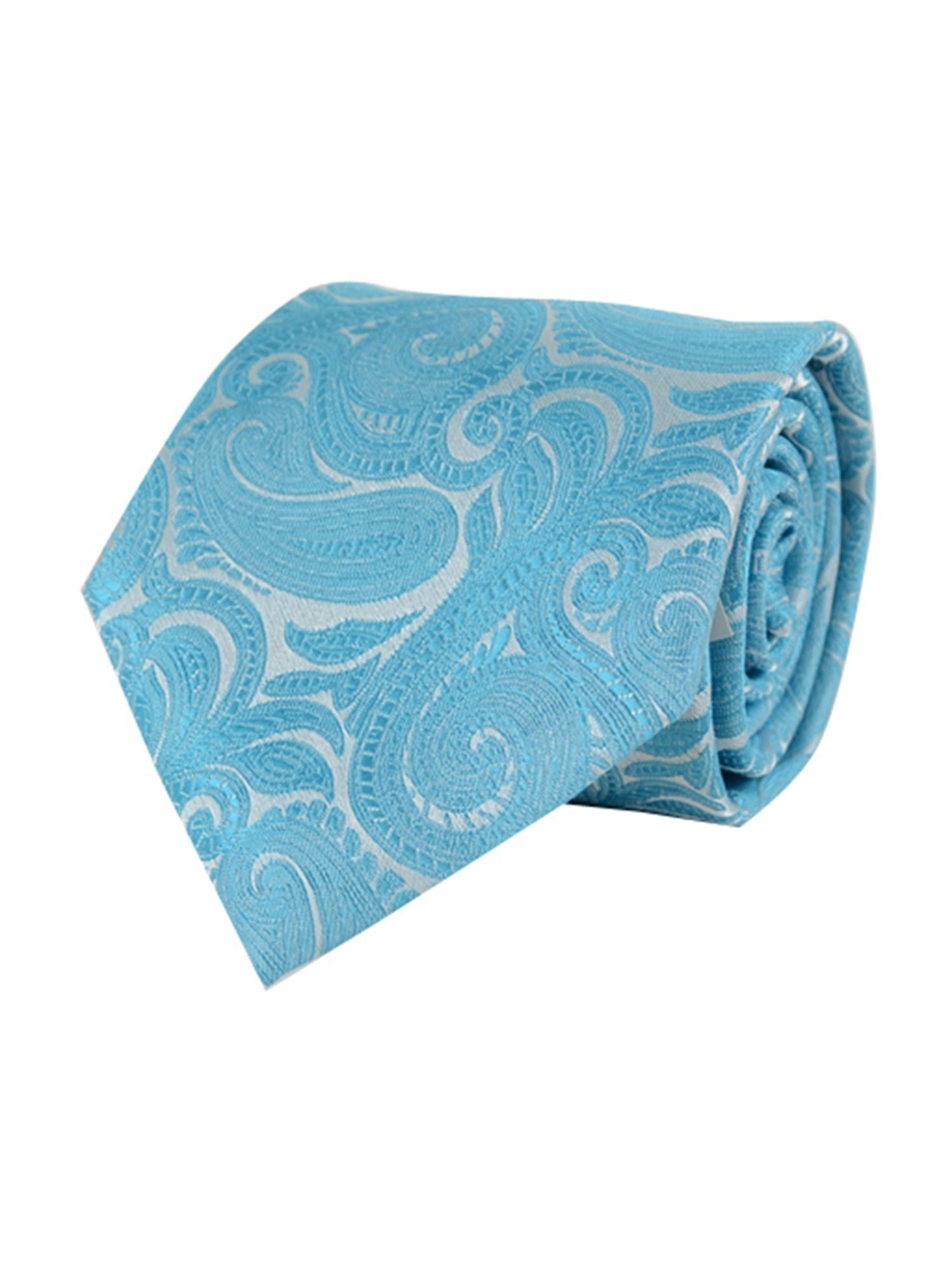 Men's Paisley Microfiber Poly Woven Wedding Neck Tie Neck Tie TheDapperTie Turquoise Regular 