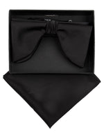 Load image into Gallery viewer, Men&#39;s Edwardian Wedding PreTied Tuxedo Bow Tie Adjustable Length W/Hanky Men&#39;s Solid Color Bow Tie TheDapperTie Black One Size 
