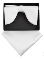 Load image into Gallery viewer, Men&#39;s Edwardian Wedding PreTied Tuxedo Bow Tie Adjustable Length W/Hanky Men&#39;s Solid Color Bow Tie TheDapperTie White One Size 
