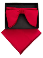 Load image into Gallery viewer, Men&#39;s Edwardian Wedding PreTied Tuxedo Bow Tie Adjustable Length W/Hanky Men&#39;s Solid Color Bow Tie TheDapperTie Red One Size 
