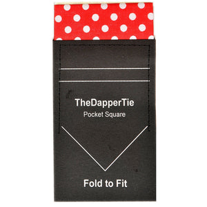 New Men's Polka Dots 100% Cotton Flat Pre Folded Pocket Square on Card - TheDapperTie Prefolded Pocket Squares TheDapperTie Red & White  