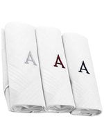Load image into Gallery viewer, Men&#39;s Cotton Monogrammed Handkerchiefs Initial Letter Hanky Handkerchiefs TheDapperTie White A 2 x 3 Pack  
