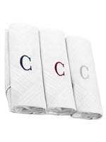 Load image into Gallery viewer, Men&#39;s Cotton Monogrammed Handkerchiefs Initial Letter Hanky Handkerchiefs TheDapperTie White C 2 x 3 Pack  

