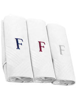 Load image into Gallery viewer, Men&#39;s Cotton Monogrammed Handkerchiefs Initial Letter Hanky Handkerchiefs TheDapperTie White F 2 x 3 Pack  
