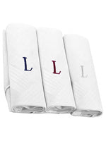 Load image into Gallery viewer, Men&#39;s Cotton Monogrammed Handkerchiefs Initial Letter Hanky Handkerchiefs TheDapperTie White L 2 x 3 Pack  
