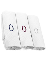 Load image into Gallery viewer, Men&#39;s Cotton Monogrammed Handkerchiefs Initial Letter Hanky Handkerchiefs TheDapperTie White O 2 x 3 Pack  
