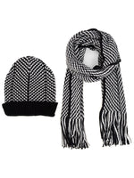 Load image into Gallery viewer, Men&#39;s Black, Grey &amp; White Acrylic Knit Scarf and Hat Set Winter Set Umo Lorenzo Black One Size 
