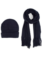 Load image into Gallery viewer, Men&#39;s Acrylic Knit Scarf and Hat Set Winter Set Umo Lorenzo Navy One Size 
