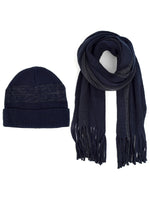 Load image into Gallery viewer, Men&#39;s Navy Acrylic Knit Scarf and Hat Set Winter Set Umo Lorenzo Navy One Size 
