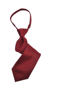Boy's Solid Color Pre-tied Zipper Neck Tie Dapper Neckwear TheDapperTie Burgundy 8" x 2" 