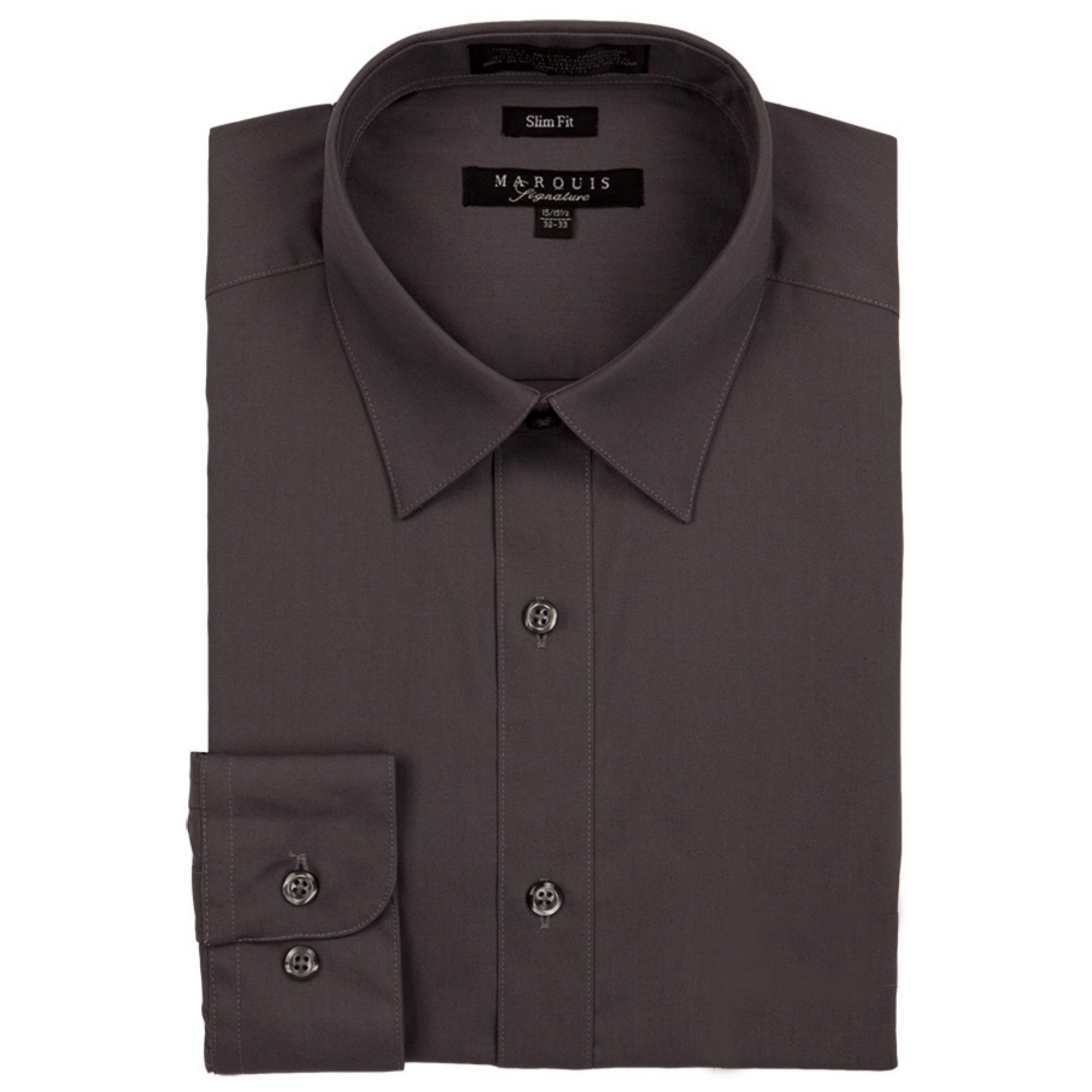 Marquis Men's Long Sleeve Slim Fit Dress Shirt Slim Fit Dress Shirt Marquis Charcoal 14.5 Neck 32/33 Sleeve 