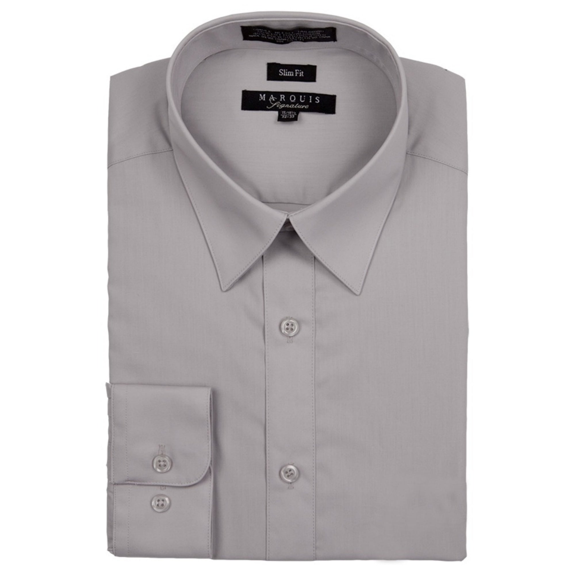 Marquis Men's Long Sleeve Slim Fit Dress Shirt Slim Fit Dress Shirt Marquis Silver 17-17.5 Neck 32/33 Sleeve 