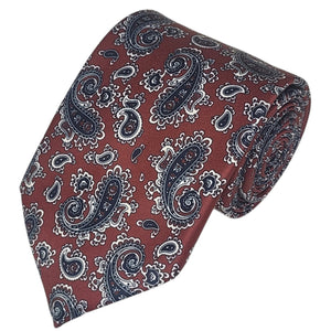 TheDapperTie Men's Paisley Printed Design 100% Micro Fiber 3.25" W x 58" L Necktie Neck Tie TheDapperTie Burgundy And Navy