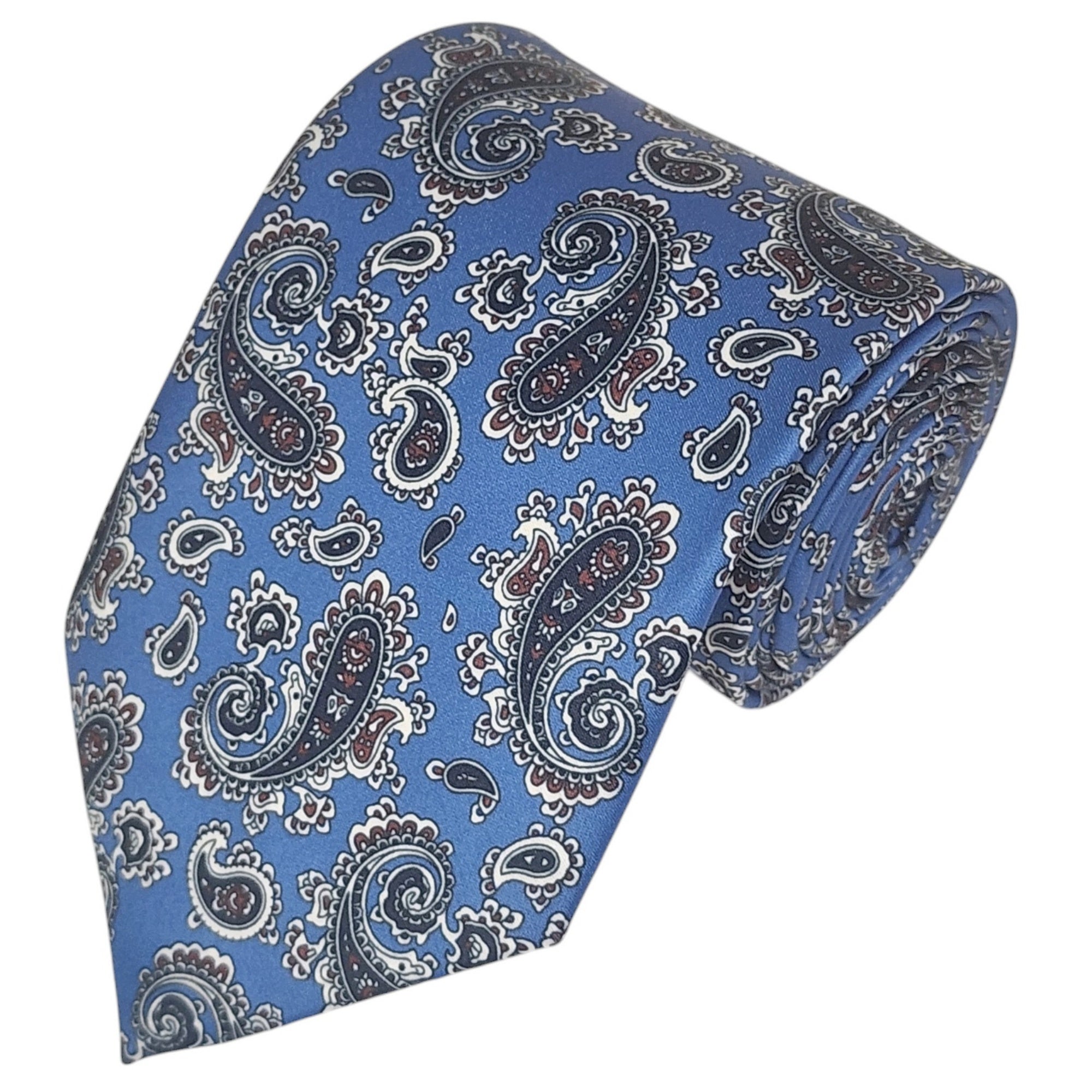 TheDapperTie Men's Paisley Printed Design 100% Micro Fiber 3.25" W x 58" L Necktie Neck Tie TheDapperTie Steel Blue And Black