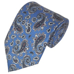 Load image into Gallery viewer, TheDapperTie Men&#39;s Paisley Printed Design 100% Micro Fiber 3.25&quot; W x 58&quot; L Necktie Neck Tie TheDapperTie Steel Blue And Black

