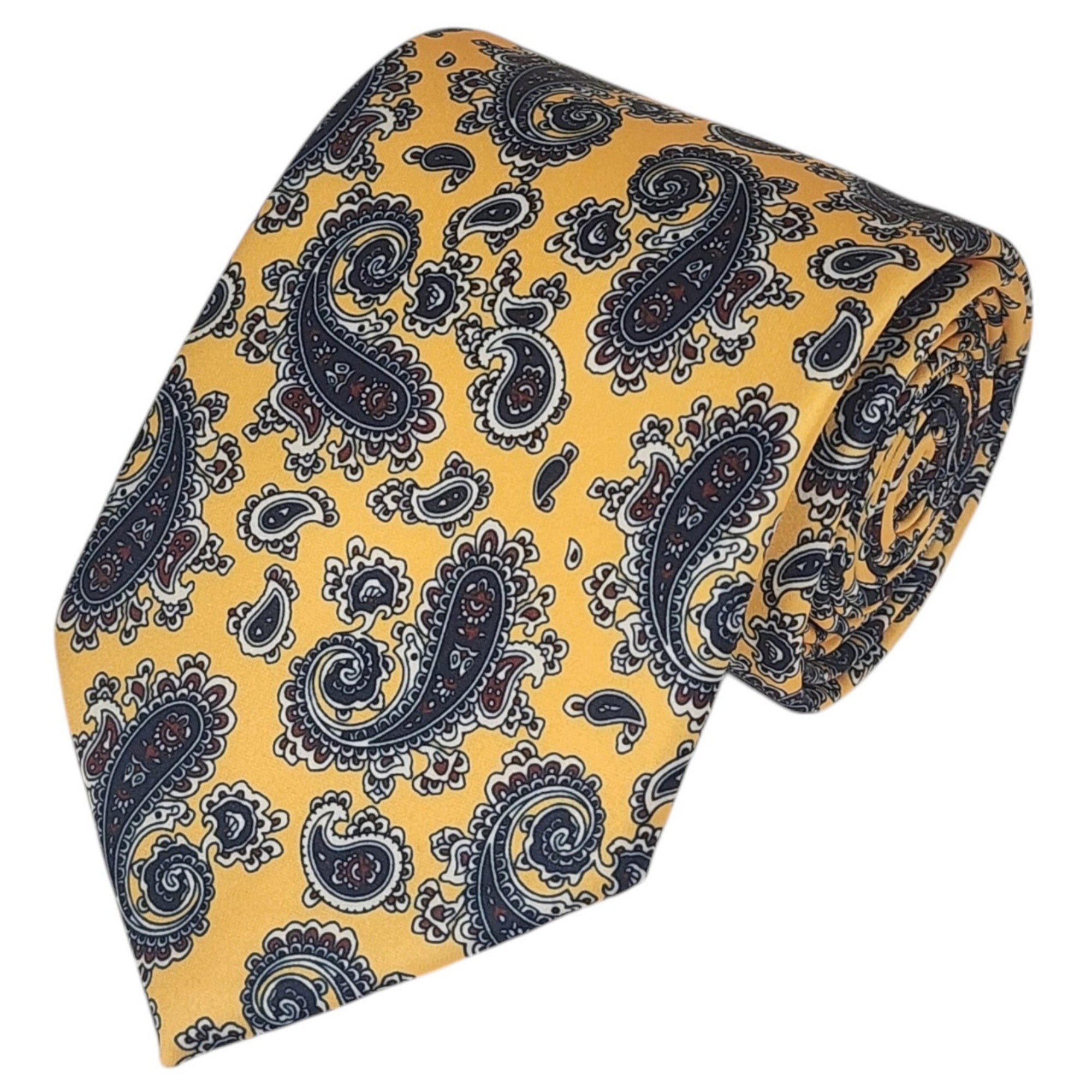 TheDapperTie Men's Paisley Printed Design 100% Micro Fiber 3.25" W x 58" L Necktie Neck Tie TheDapperTie Yellow And Black