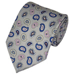 Load image into Gallery viewer, TheDapperTie Men&#39;s Paisley Printed Design 100% Micro Fiber 3.25&quot; W x 58&quot; L Necktie Neck Tie TheDapperTie Silver, Royal Blue And Pink
