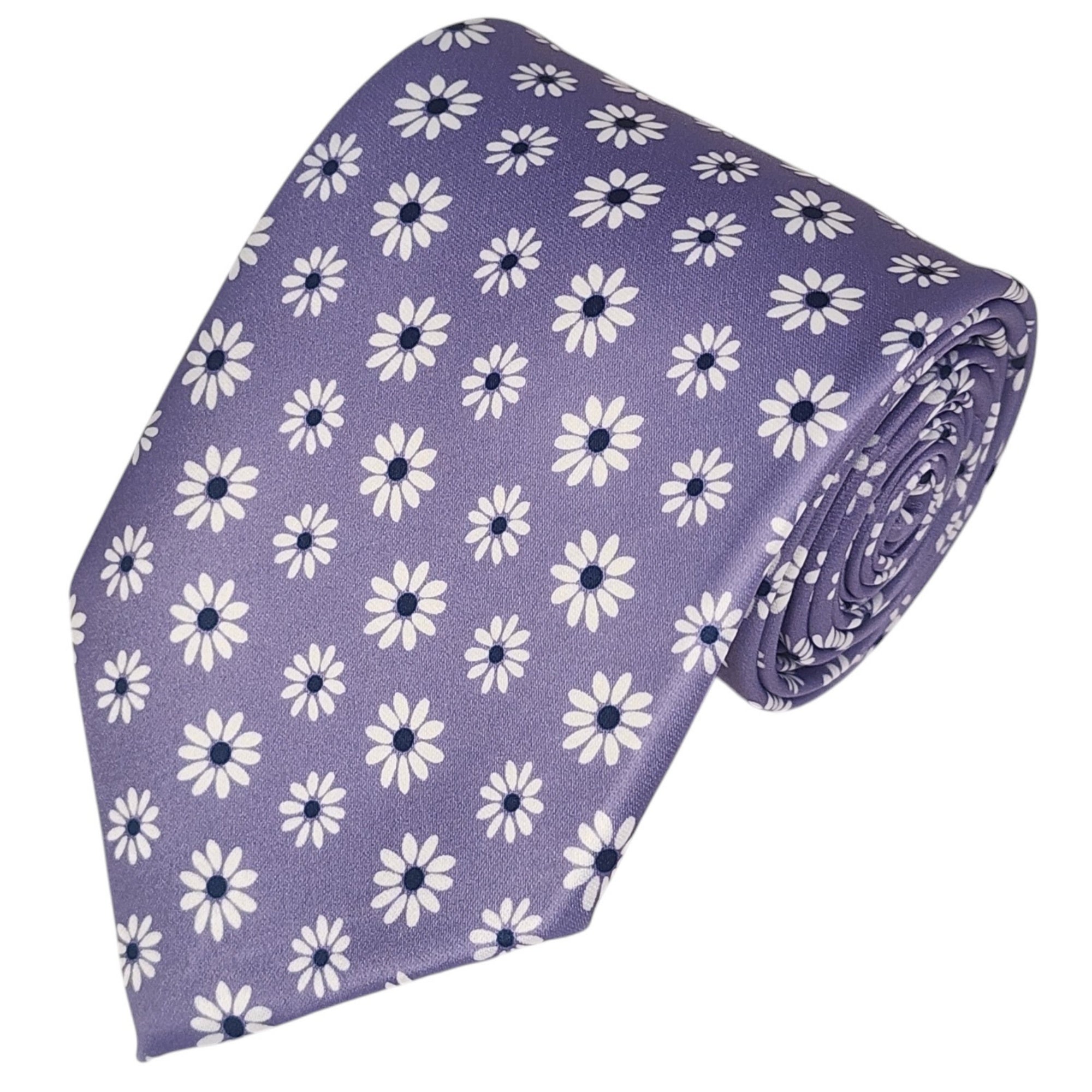 TheDapperTie Men's Floral Printed Design 100% Micro Fiber 3.25" W x 58" L Necktie Neck Tie TheDapperTie Lavender And White
