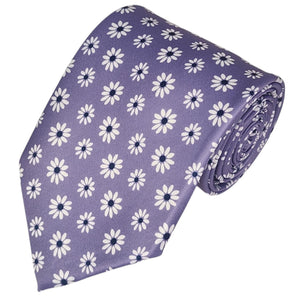 TheDapperTie Men's Floral Printed Design 100% Micro Fiber 3.25" W x 58" L Necktie Neck Tie TheDapperTie Lavender And White