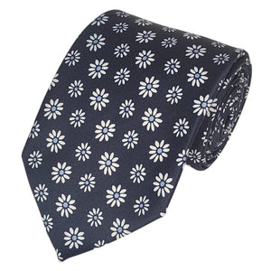 TheDapperTie Men's Floral Printed Design 100% Micro Fiber 3.25" W x 58" L Necktie Neck Tie TheDapperTie Navy And White