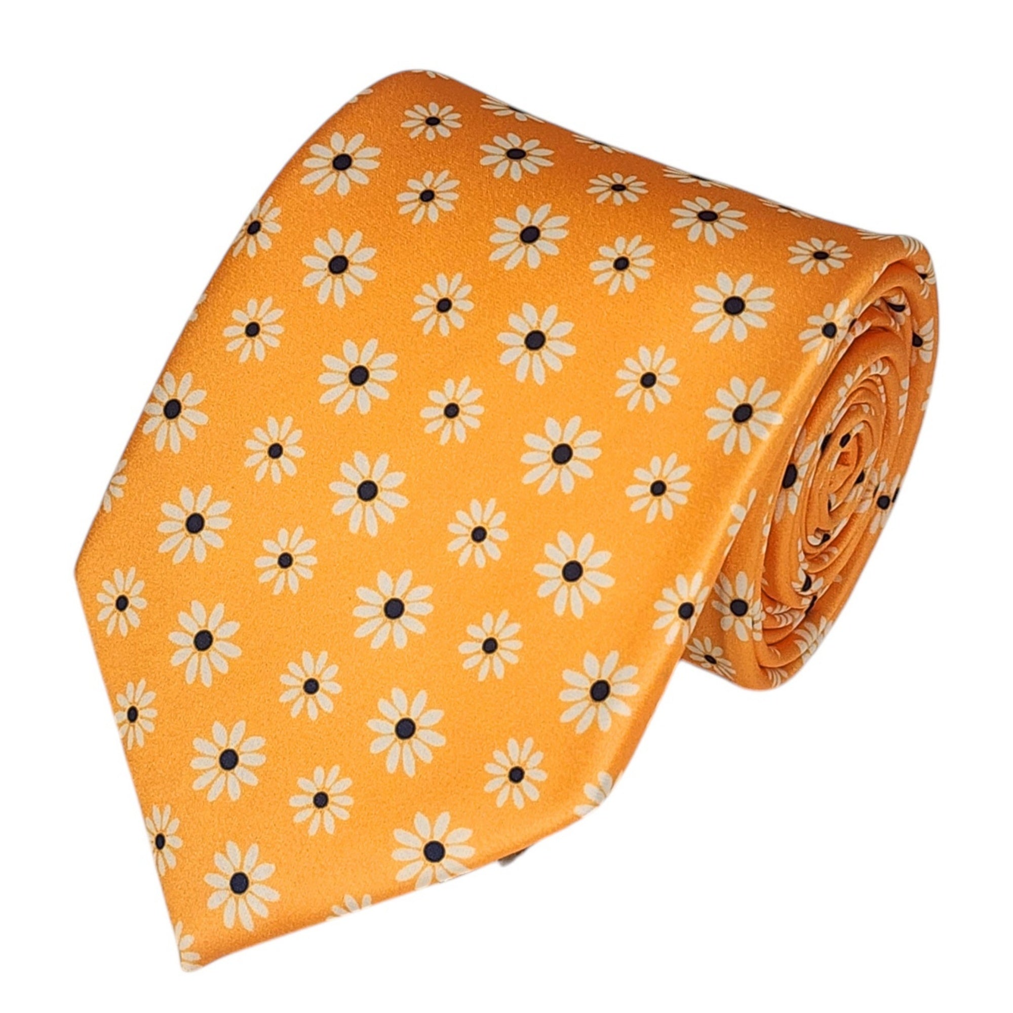 TheDapperTie Men's Floral Printed Design 100% Micro Fiber 3.25" W x 58" L Necktie Neck Tie TheDapperTie Gold And White