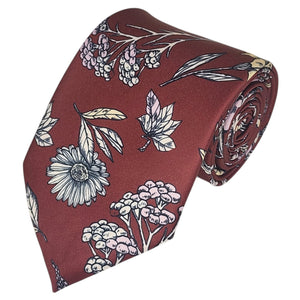 TheDapperTie Men's Floral Printed Design 100% Micro Fiber 3.25" W x 58" L Necktie Neck Tie TheDapperTie Burgundy And White