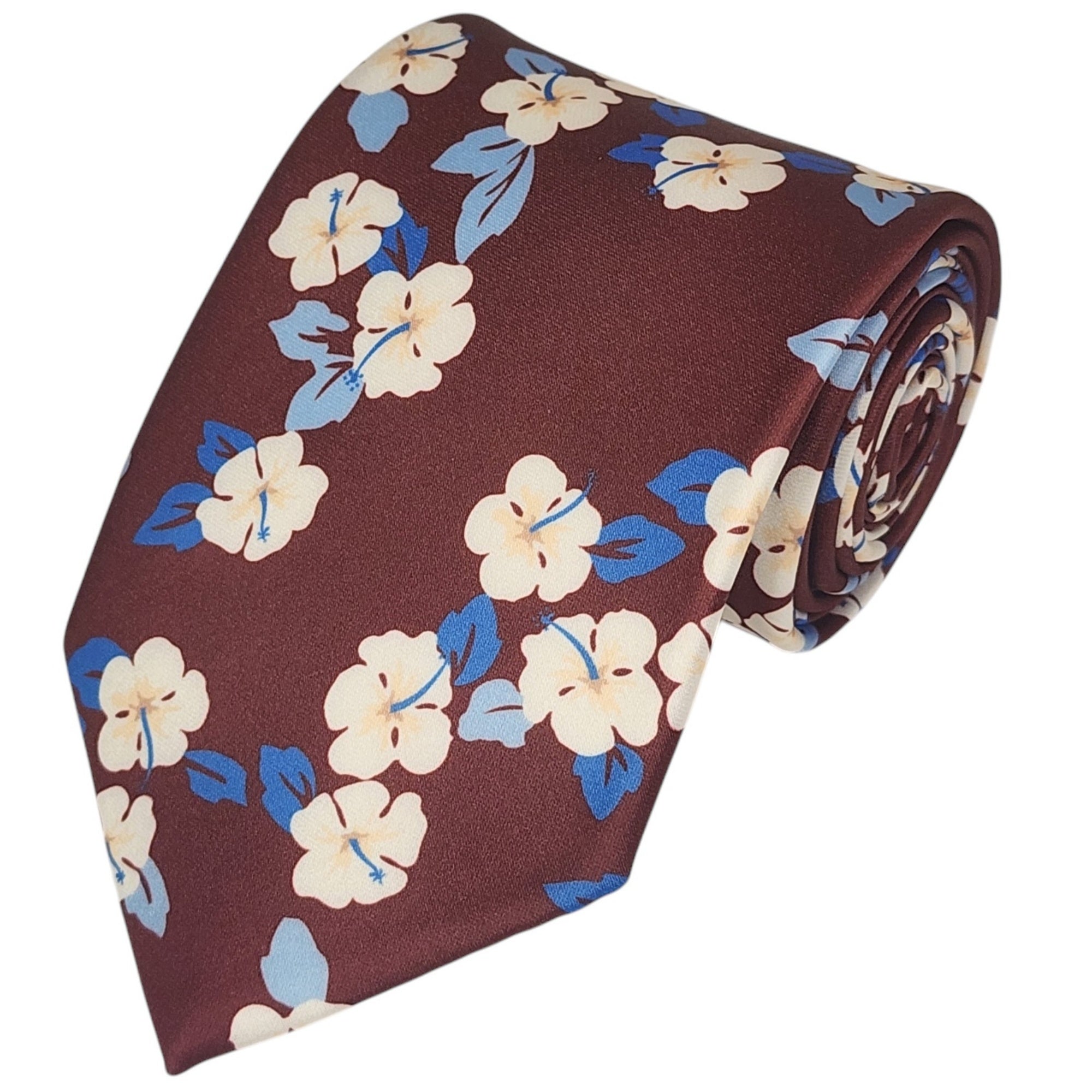TheDapperTie Men's Floral Printed Design 100% Micro Fiber 3.25" W x 58" L Necktie Neck Tie TheDapperTie Burgundy, Blue And White