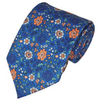 Load image into Gallery viewer, TheDapperTie Men&#39;s Floral Printed Design 100% Micro Fiber 3.25&quot; W x 58&quot; L Necktie Neck Tie TheDapperTie Royal Blue, Blue And Orange
